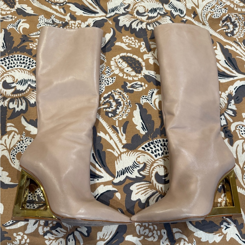 SCHUTZ Beige Heeled Boots with Gold Accents